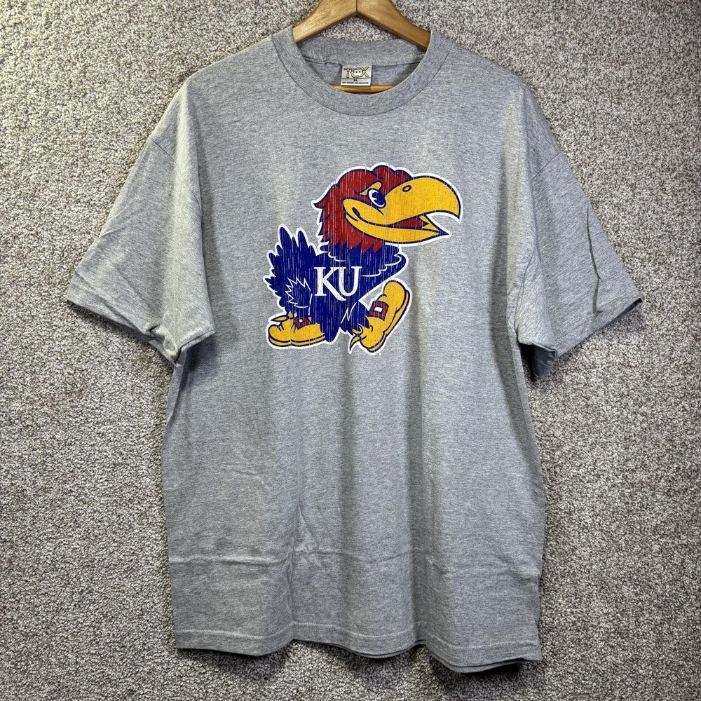 Vintage Kansas Jayhawks Shirt Mens XL Gray NCAA Basketball TCX Apparel Jayhawks